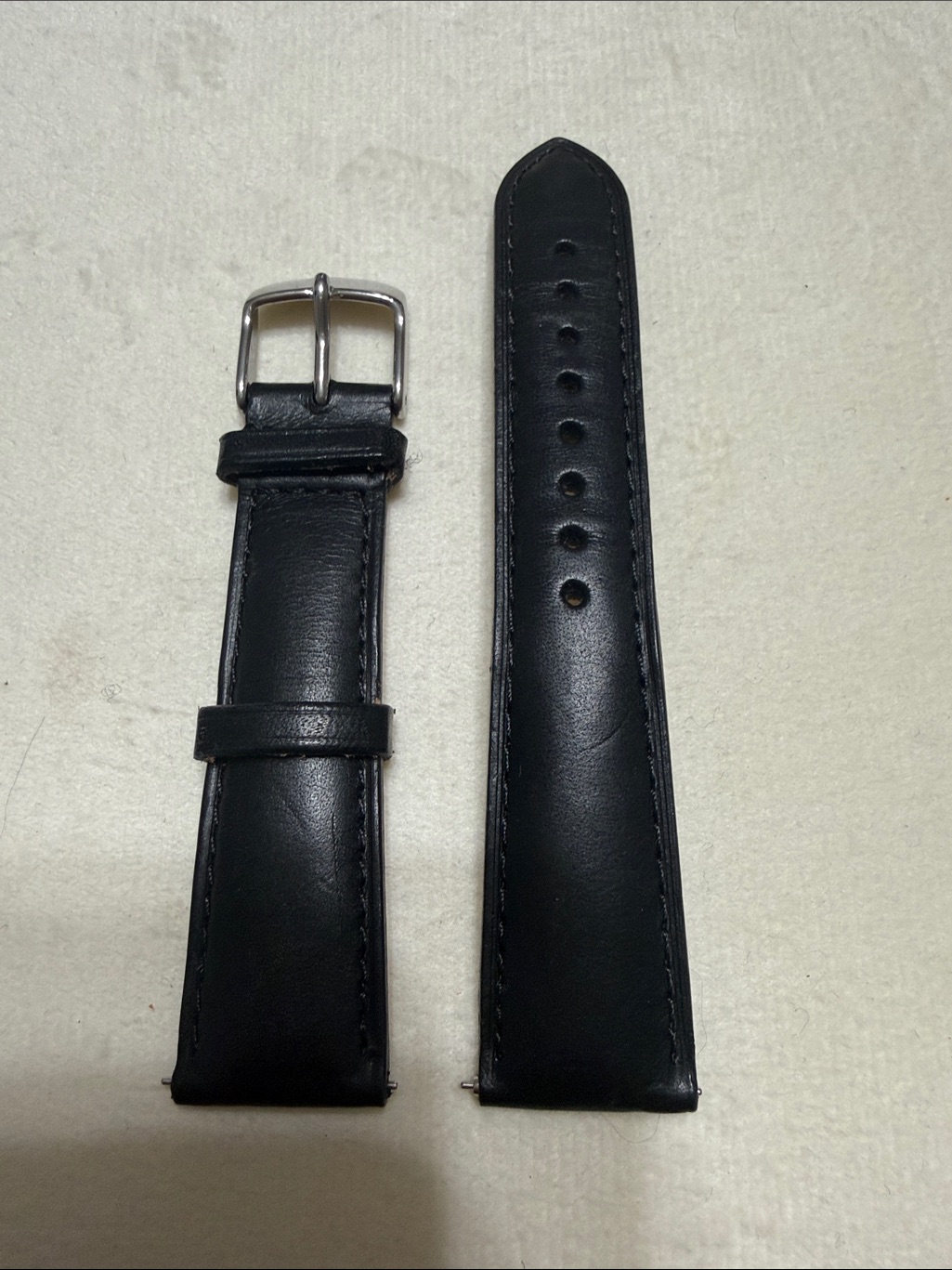 Michele Black Leather Watch Strap With Silver Buckle 20mm